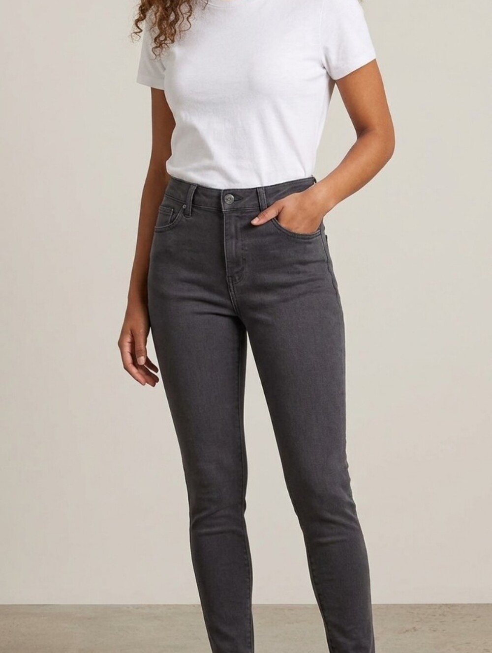 Hybrid & Company Charcoal Grey Ultra Stretch Comfy Skinny Jeans - Size Med Short